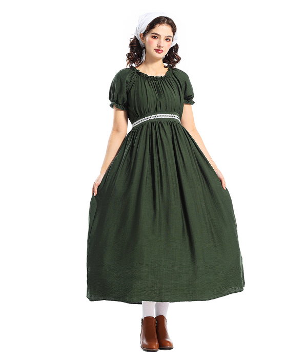 Women Prairie Dress Green Pilgrim Costume 1800s Dress Womens Oktoberfest Outfit
